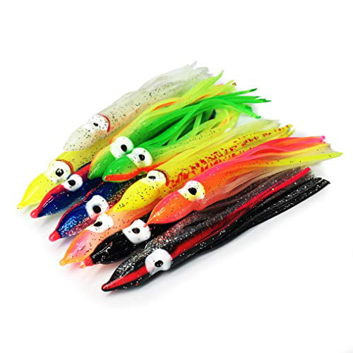 50x Colorful Octopus Squid Skirt Lures Bait Hoochies Saltwater Soft Fishing Lure